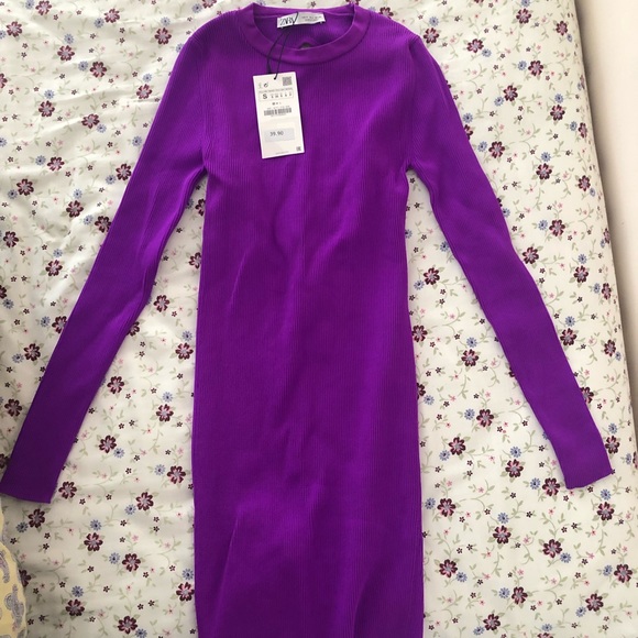 purple bodycon dress zara